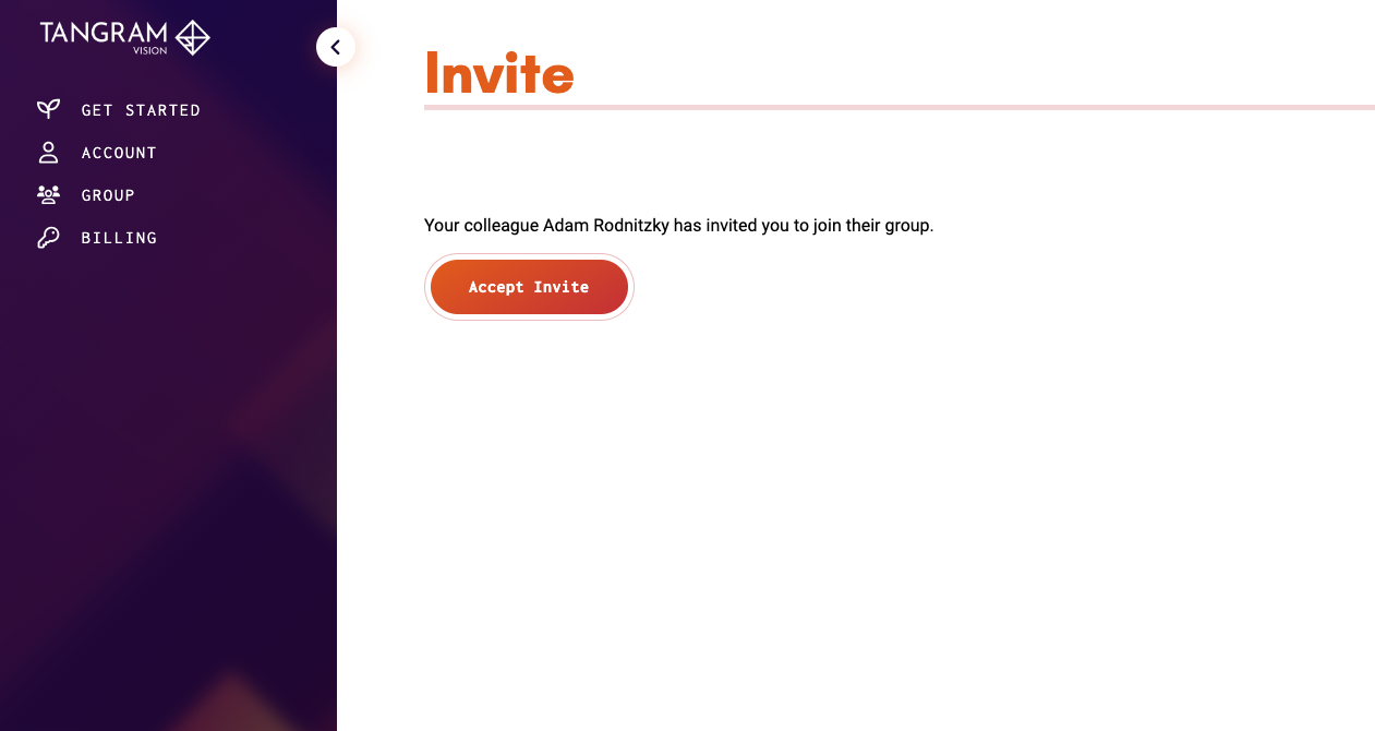 Screenshot of page where you can accept an invitation to a group