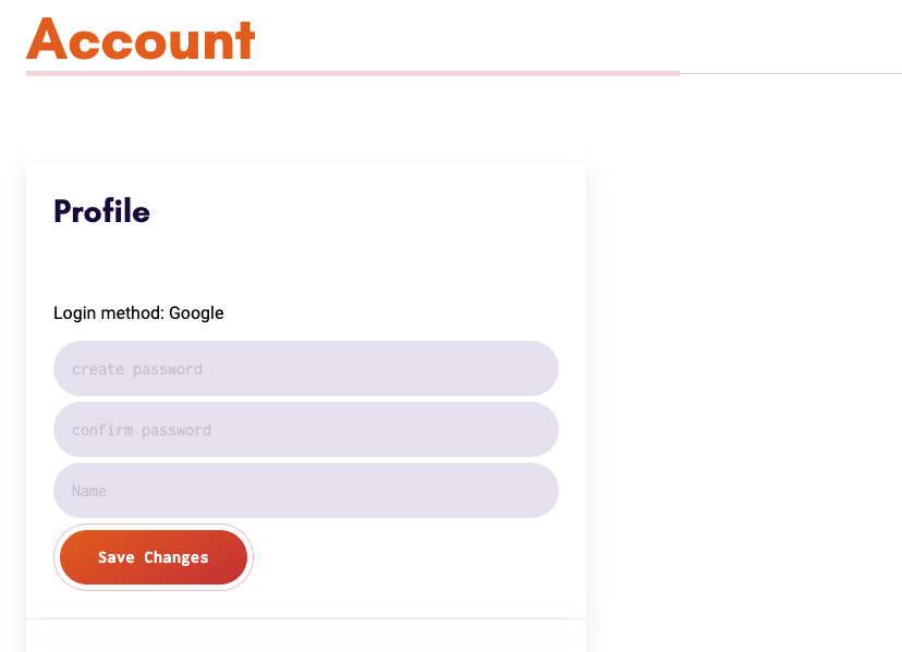 Screenshot of form to change password