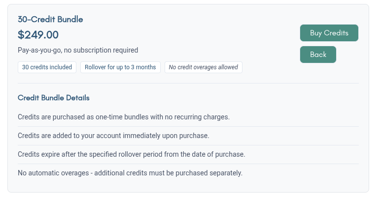 Screenshot of the detail for the Pay-as-you-go tier
